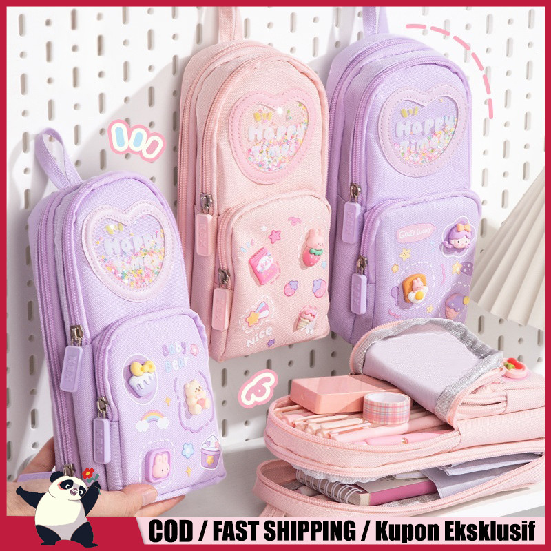 

Tempat pensil kotak Anak perempuan Lucu Kapasitas Besar 3D Pencil Case Kotak Pensil Anak Sekolah 6 Ruang
