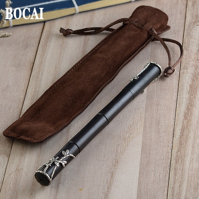 

BOCAI Real S925 Silver Jewelry Retro Style Inlaid Sandalwood Pen Trendy Teacher's Holiday Gift