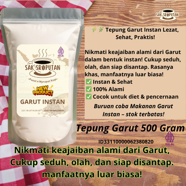 

tepung garut instan 500 Gram sudah tercampur Gula aren nikmat , lezat, bergizi pati garut 500 gram pathi garut 500 gram obat sakit maag