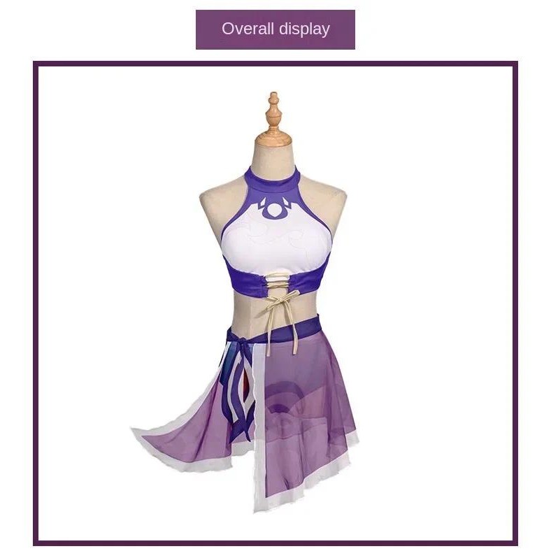 Anime Game Genshin Impact Keqing Cosplay Costume Liyue Qixing Wig Doujin Swimsuit Woman Sexy Bikini 