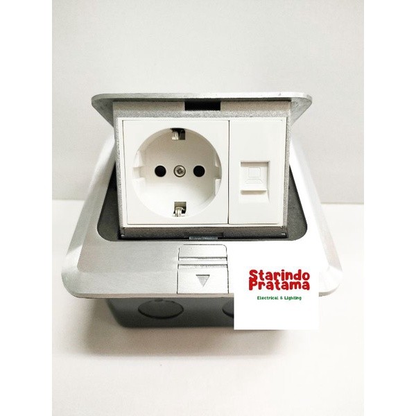 STOP KONTAK LANTAI TANAM 1 LUBANG + DATA  CAT6 RJ45 POP OUT SOCKET LANTAI terlaris