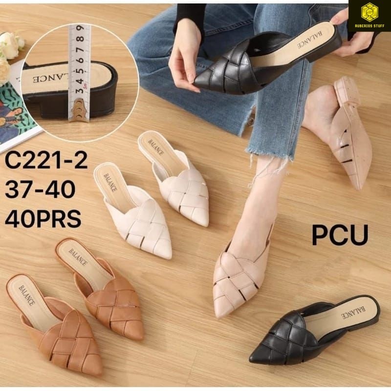 BALANCE C221-Sandal Selop Wanita Mules Anyam Bucket Karet Jelly Impor