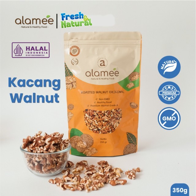 

ALAMEE Roasted Kacang Walnut Kenari Otak Panggang Oven Premium Organik Siap Makan Utuh Cemilan fresh and natural