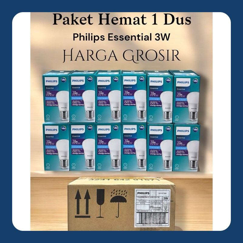 [ PAKET 1 DUS ISI 12 PCS ] LAMPU PHILIPS LED ESSENTIAL 3W 5W 7W 9W 11W 13W 15W [ 3 5 7 9 11 13 15 ] 