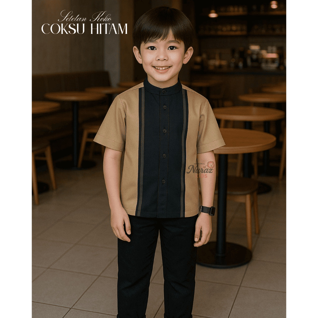 Setelan Koko Polos Anak Laki-Laki – Nuraz Kids | Celana Panjang Hitam/Putih | Usia 1–8th/Terbaru