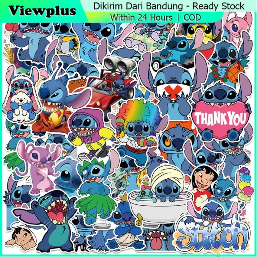 

50Pcs Stiker Stitch Kartun Film Paper Vinyl Dekorasi Laptop Koper Tumbler Kulkas DIY