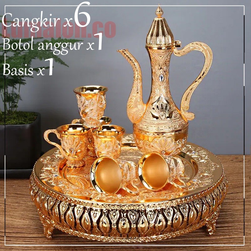 8pcs/Set Teko Arab Aladin Gold Gelas Anggur Emas Antik, Ornamen Emas Ornament/set Gelas Anggur Kendi