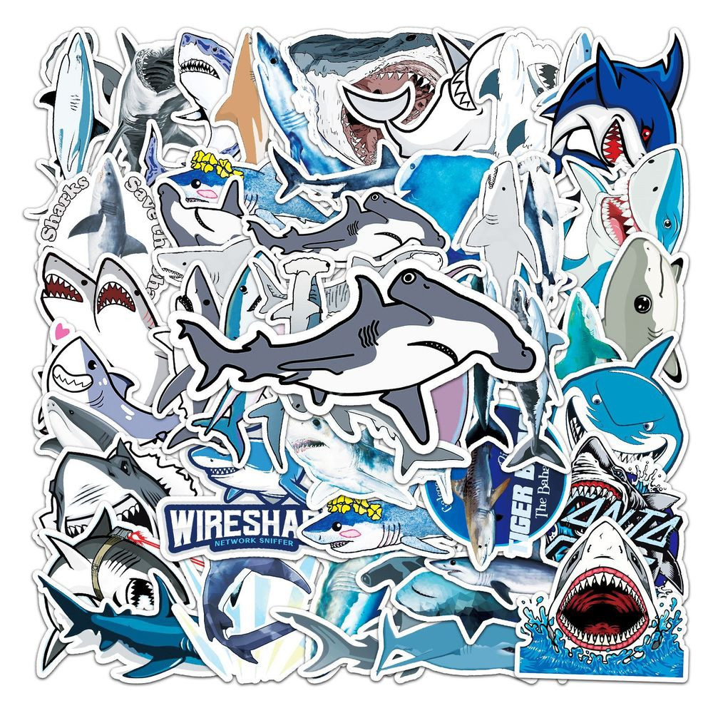 

50pcs Cartoon Anime Marine Organism Stickers Cute Shark Waterproof Decals Skateboard Sticker for Laptop Suitcase Guitar