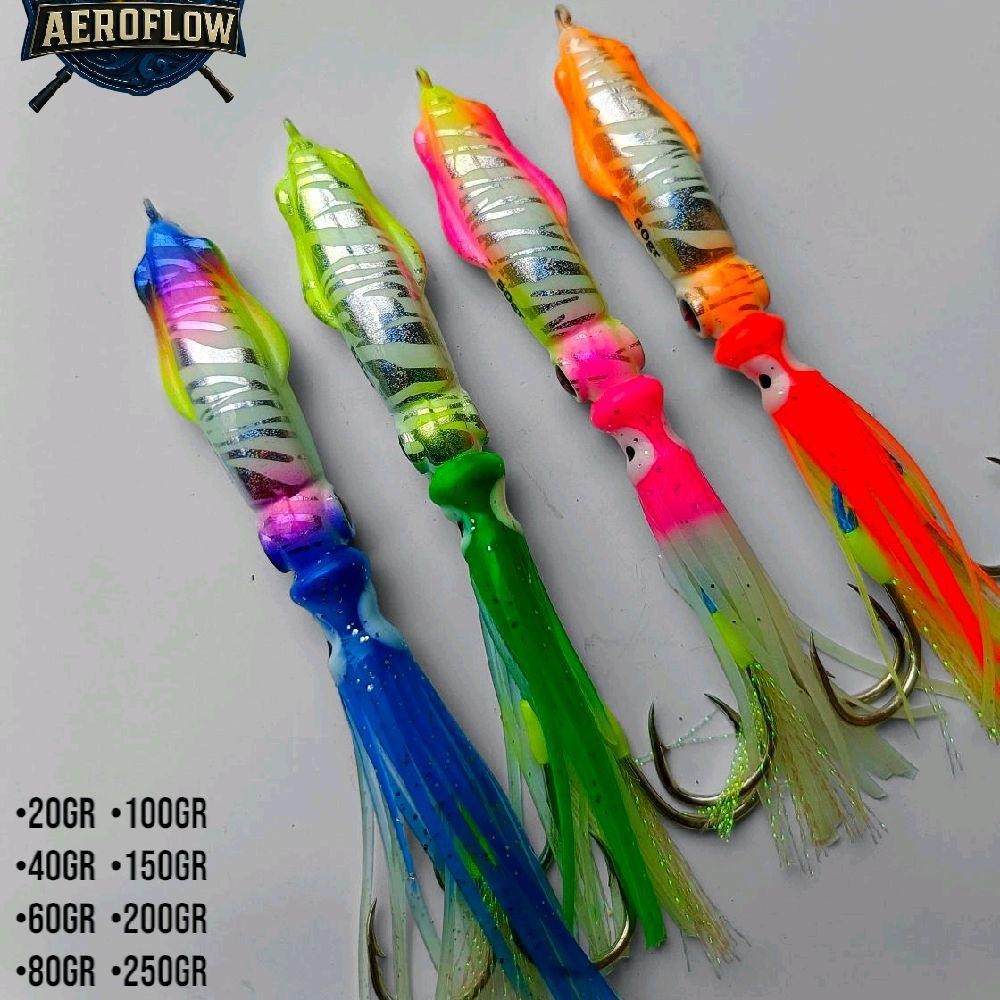 Metal Jig Squid Glow Lengkap Dengan Assist Hook & Menyala Dalam Gelap Umpan Pancing Laut 20gr -250gr