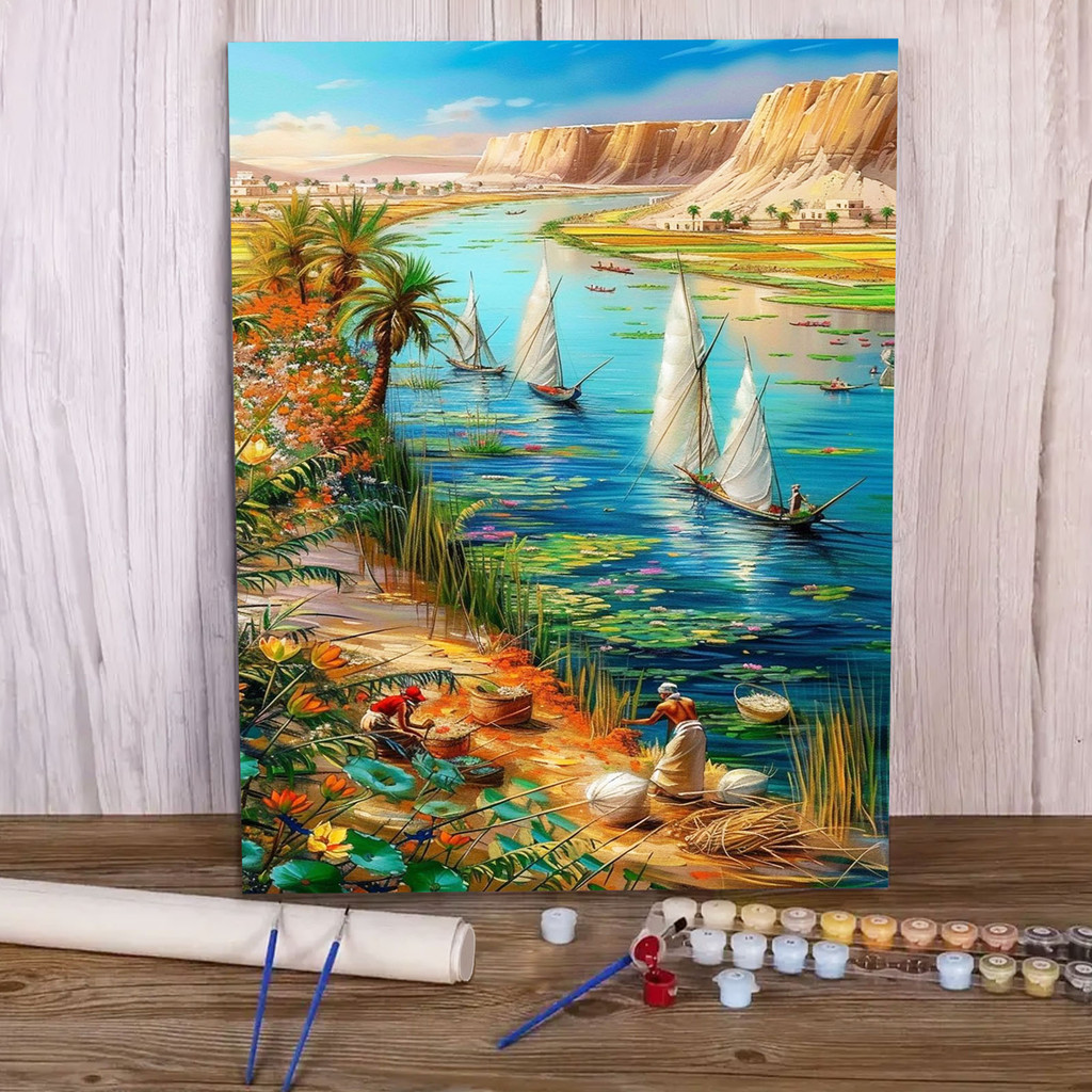 

Paint by Numbers - 40x50cm, River Painting Kits for Beginners on Colored Canvas, Easy DIY Art for Home Decor Gift (No Frame)