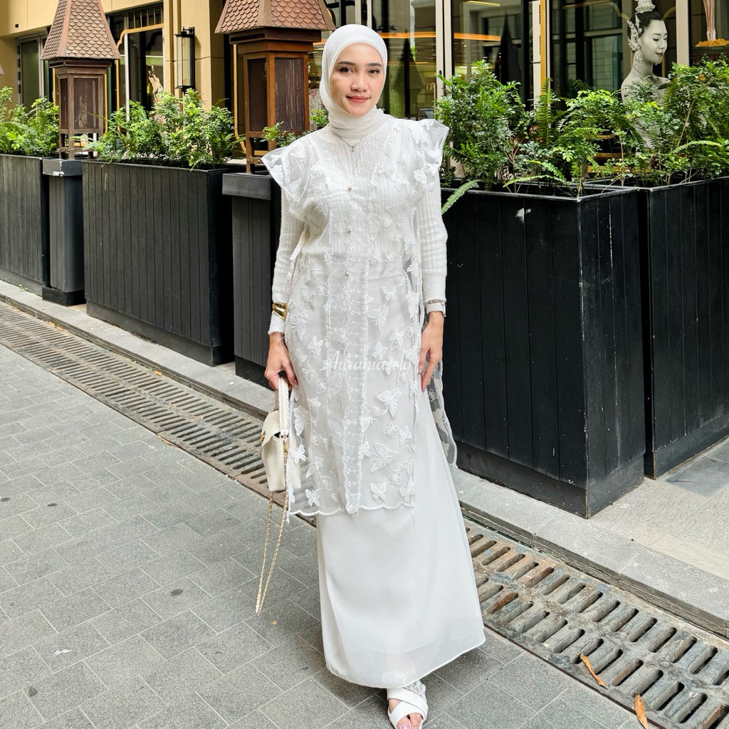 BELI 2 MURAH VEST QUEEN TUNIK DAN PENDEK BRUKAT PUTIH atasan wnaita rompi outer