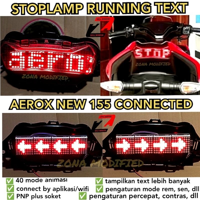 Stoplamp Running Text Animasi Aerox 155 new connected 51 Mode  Lampu LED Rem Belakang Modifikasi Var