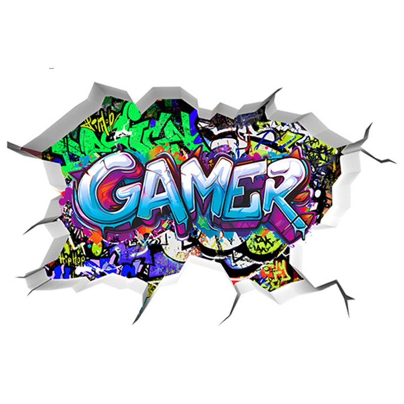 

3D Cool Gamer Wall Art Vinyl Stickers for Home Kids Room Internet Cafe E-sport Game Zone Decorations Creative Graffiti Art Mural