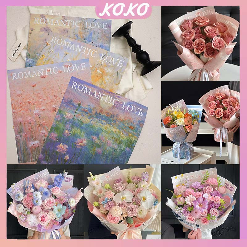 

【10 Lembar】Gaya Lukisan Minyak Retro Kertas Bunga Flower Wrapping Florist Gaya Lukisan Minyak Buket Bunga Cellophane Florist