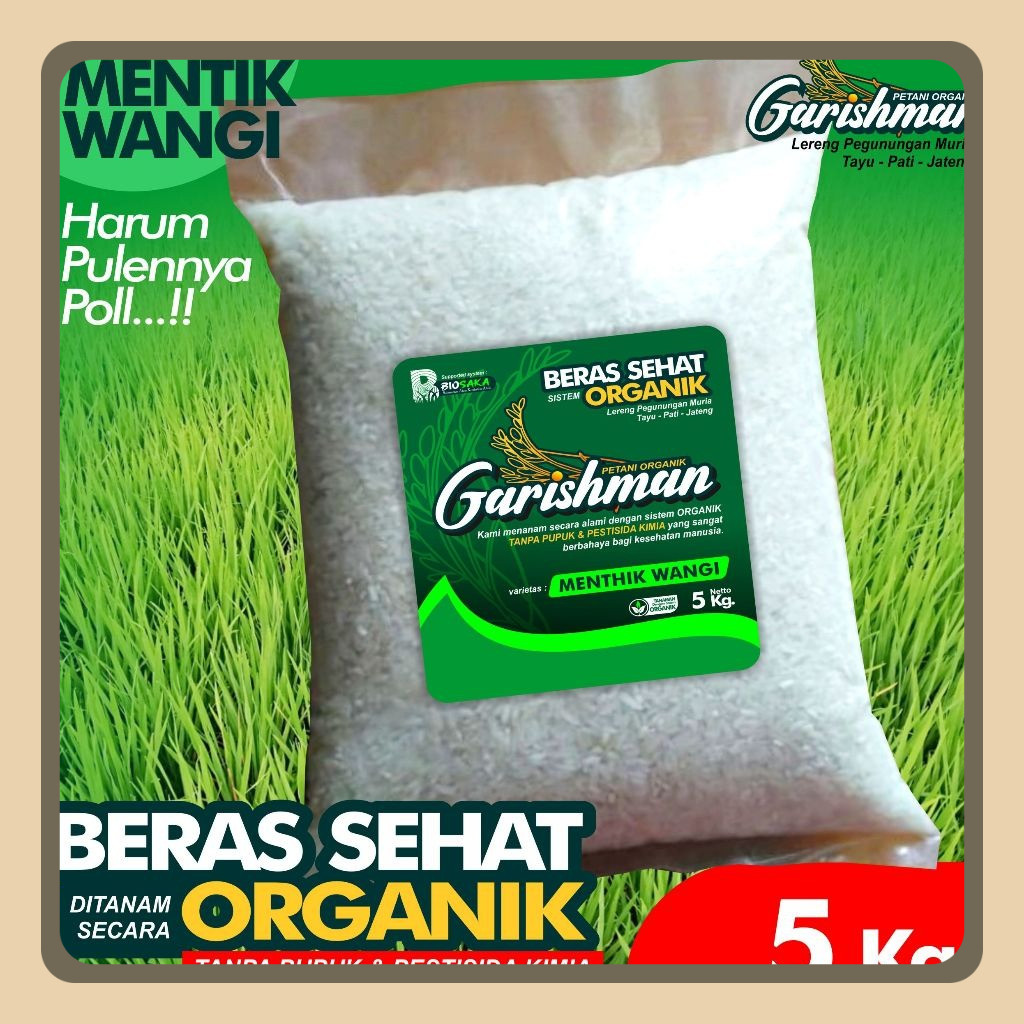 

Beras Organik Mentik Wangi.aroma Harum Lembut & Pulen Kemasan 5 Kg | Beras Sehat | beras bramo mbramo Organik