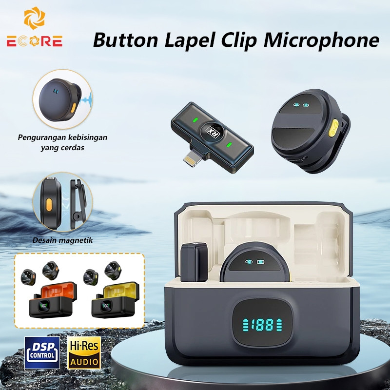 Ecore A30 Mic Wireless Clip on 2.4GHz Mikrofon Bluetooth Lavalier Mic Portabel Audio Video pembuatan
