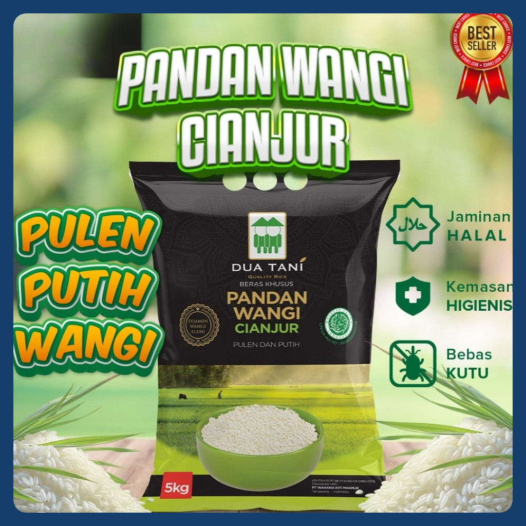

Beras Khusus Cianjur Pandan Wangi Dua Tani 5kg–HALAL,Pulen dan Wangi