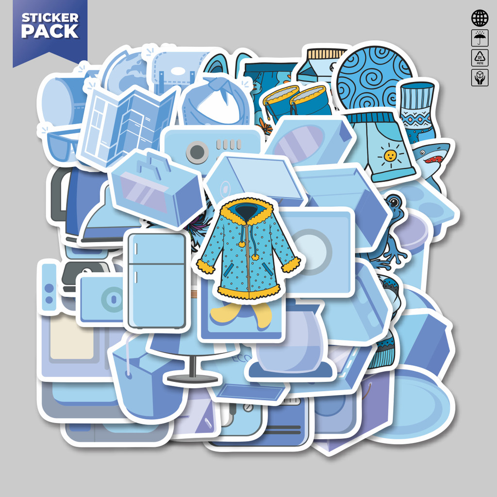 

[100PCS]Stiker Pack Stiker Object Warna Biru Aesthetic Vinyl Anti Air Dekorasi Sticker Laptop Buku Journal Koper Helm Casing HP Gitar Helm Skateboard