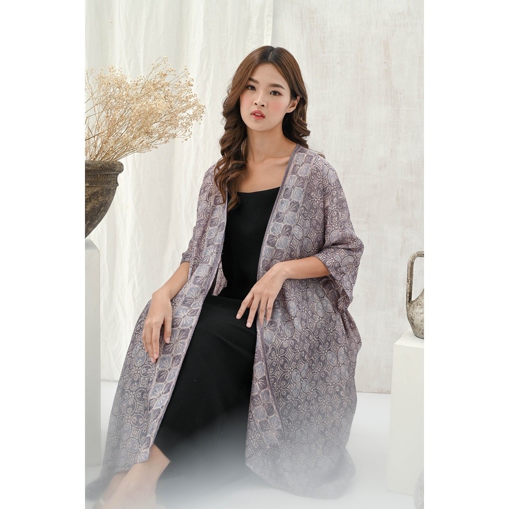 Kaftan Muslim Batik Kirana 46 Outer Panjang Model Longgar untuk Wanita - Bahan Viscose Lembut dan Ny