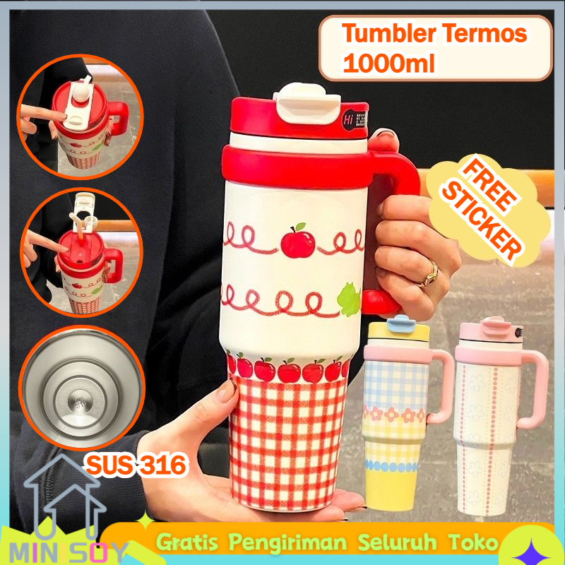 【COD】Tumbler Stainless Vacuum 1000ml Portable Thermos Botol Minum Besar/ Aesthetic/ Tumbler Tahan Pa