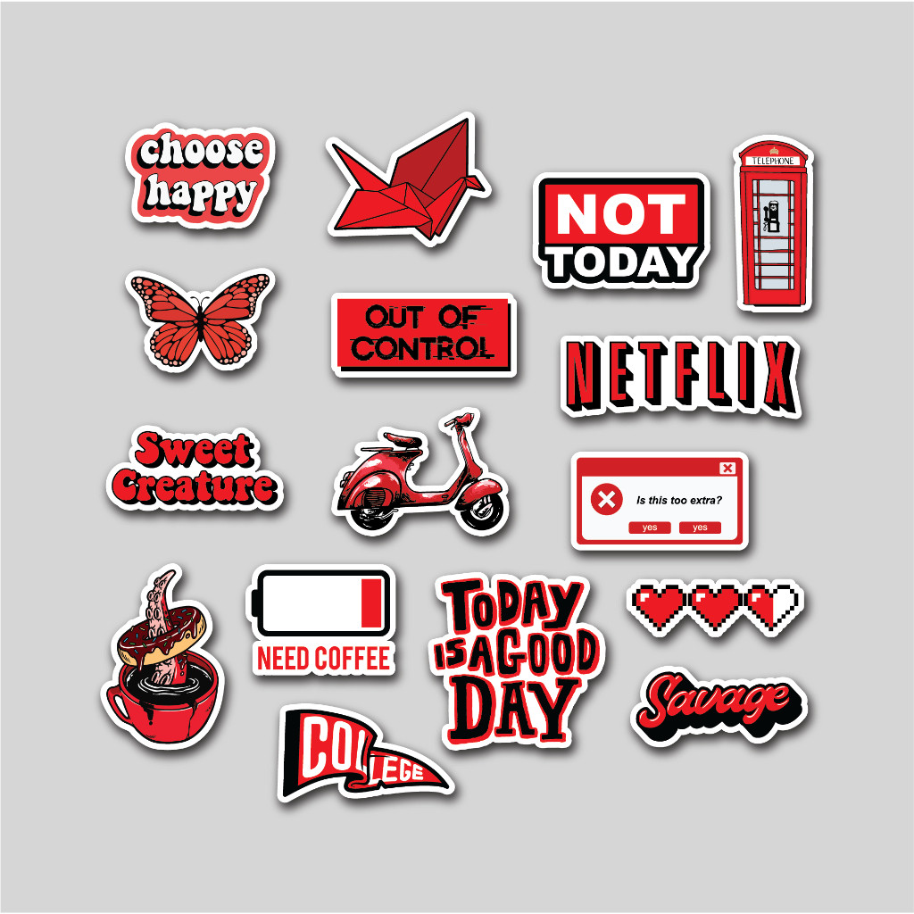 

Sticker Pack Red Aesthetic | Stiker Tumbler Laptop | Sticker Koper Helm