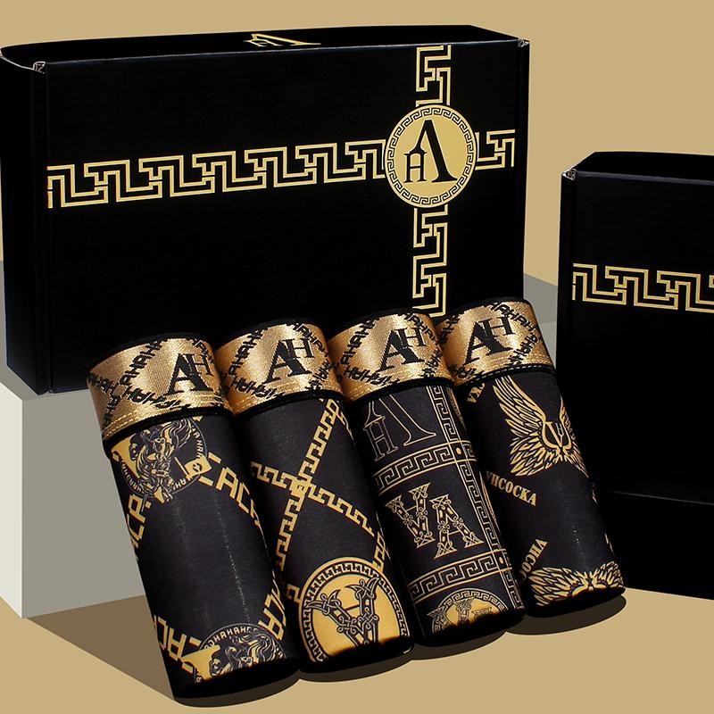 PAKET 4PCS Celana Dalam Boxer Pria Ice Silk Premium Golden Metalic AH Lembut Halus Adem nyaman Antib