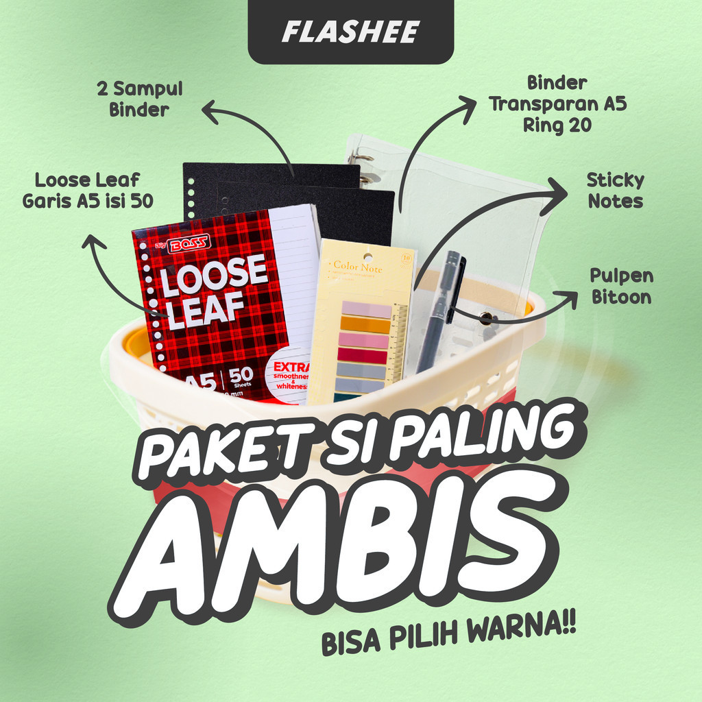 

Flashee Paket Binder Polos Set 5IN1 Paket Alat Tulis Binder Sekolah Sudah Termasuk Loose Leaf