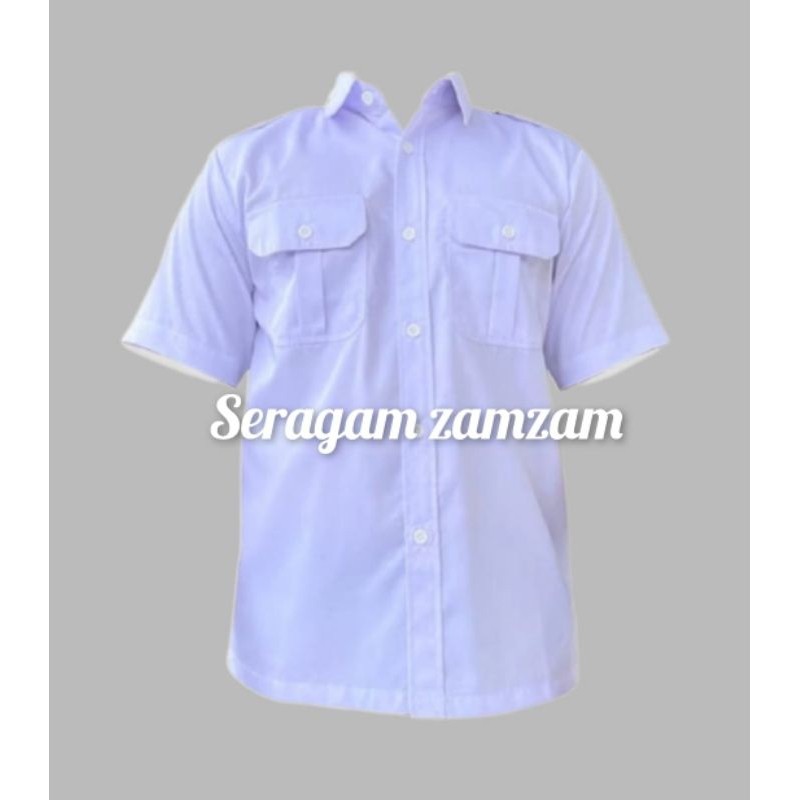 PDH putih pendek kemeja pendek kerja kemeja pdl lapangan hem pdh pendek  saku dua kemeja putih polos