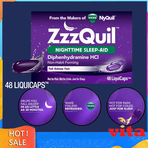 Vicks Zzzquil Nighttime Sleep Aid Insomnia Susah Tidur 48 Softgels