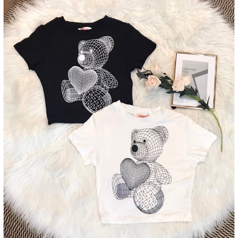 Crop Top BEAR LOVE 01 / Atasan Crop Wanita Bahan Adem / JOANA FASHION