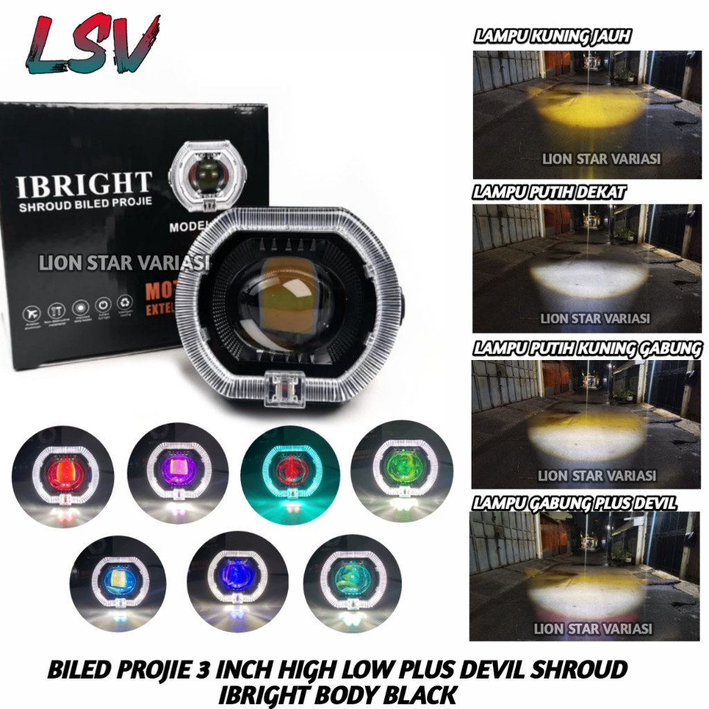IBRIGHT Biled Projie 3 Inch Ala Ala Biled D2 D3 LED Body Black Devil High Low Motor Universal