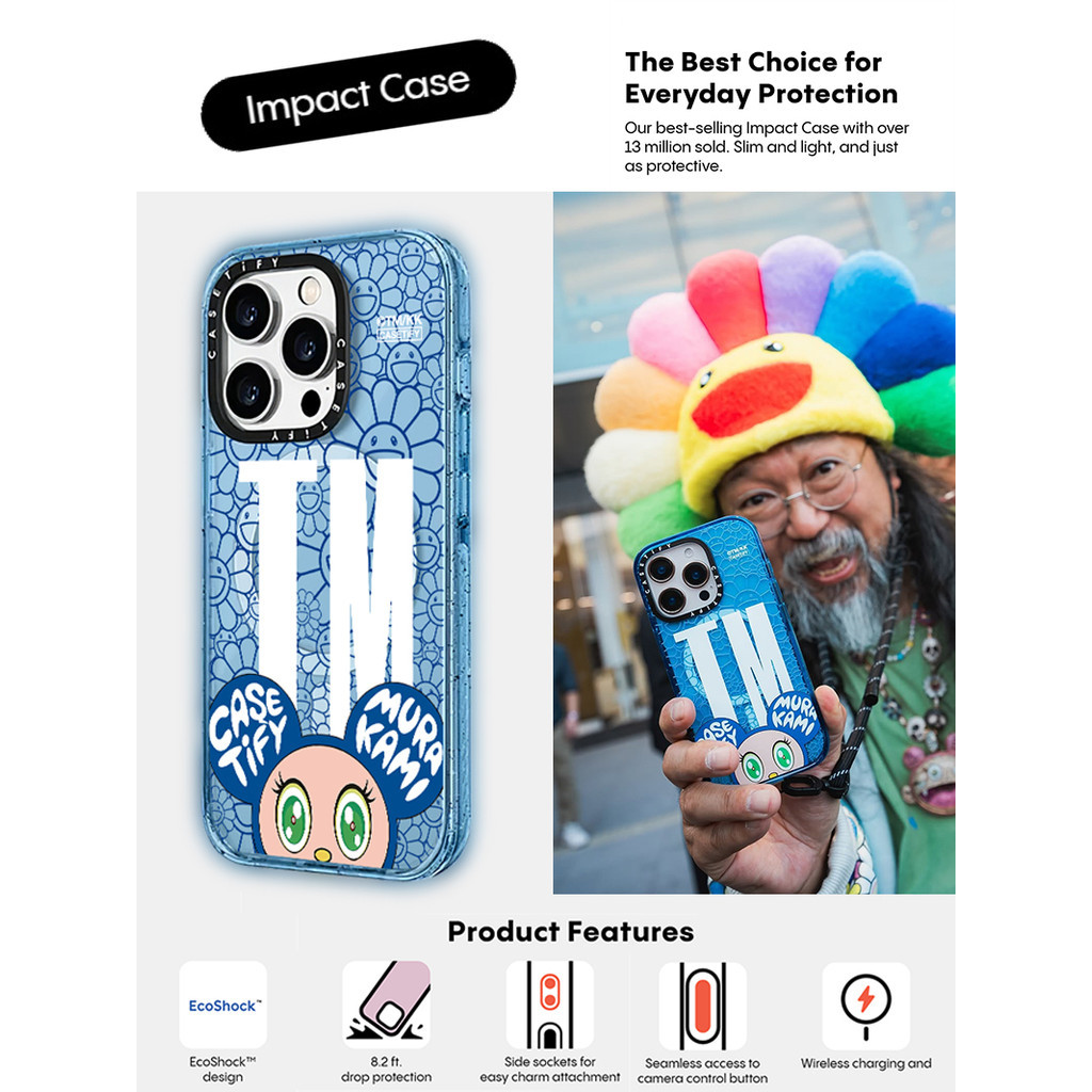 CASETiFY X Takashi Murakami Case Sierra Blue Magnetic Suction Hard Acrylic Back Case Untuk Apple IPh
