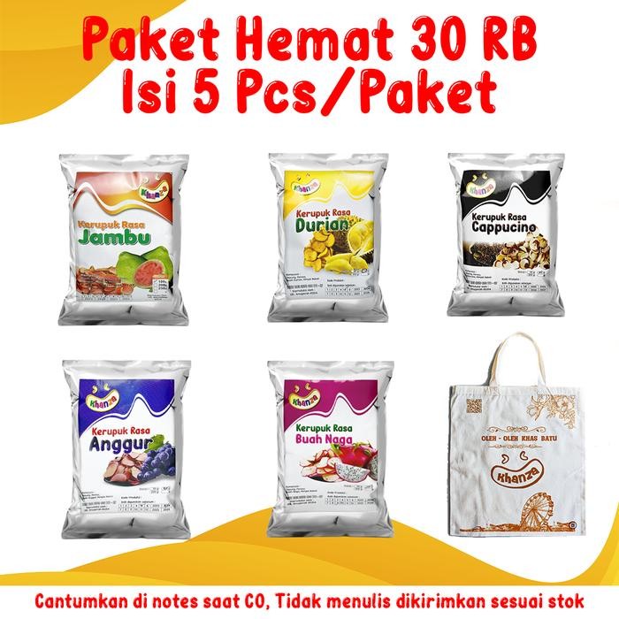 

PAKET KRUPUK BUAH 30 RIBUAN ISI 5 PCS FREE KARDUS OLEH-OLEH Gift Permen