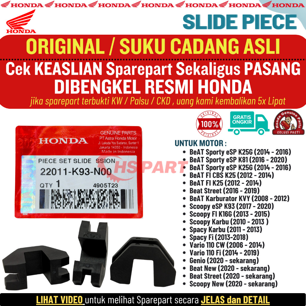 Slider Slide Piece Genio Beat New Beat Street Scoopy New Original , Slide Piece Genio Original , Sli