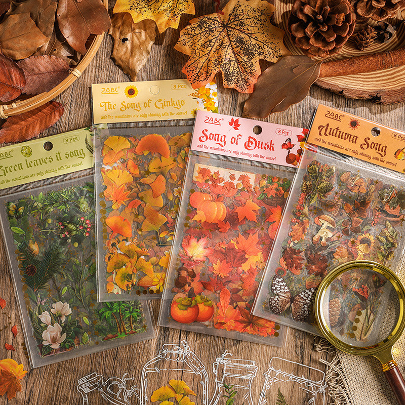 

8pcs/pack Vintage Plant Flowers Leaf PET Stickers Decor Scrapbooking Collage Junk Journal Planner DIY Decor Sticker Stationery