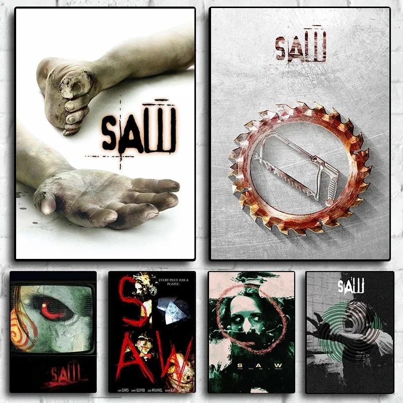 

Canvas Printing Wall Art Saw Horror Movie Poster Classic Film Poster Frameless Home Living Room Decoration