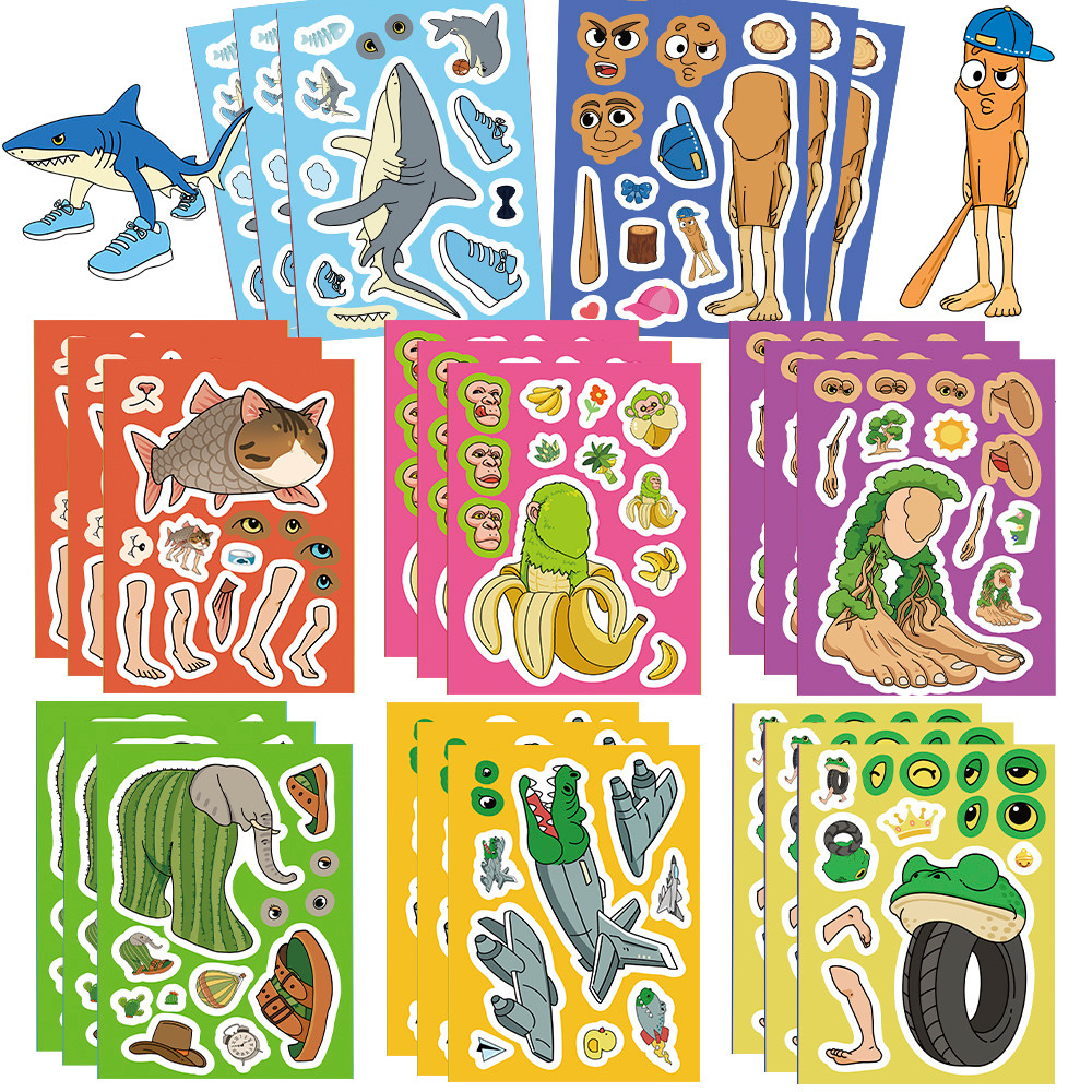 

8/24Sheets Tralalero Tralala Stickers Make a Face Stickers Make Your Own Tung Tung Shark Stickers for Kids Birthday Gifts