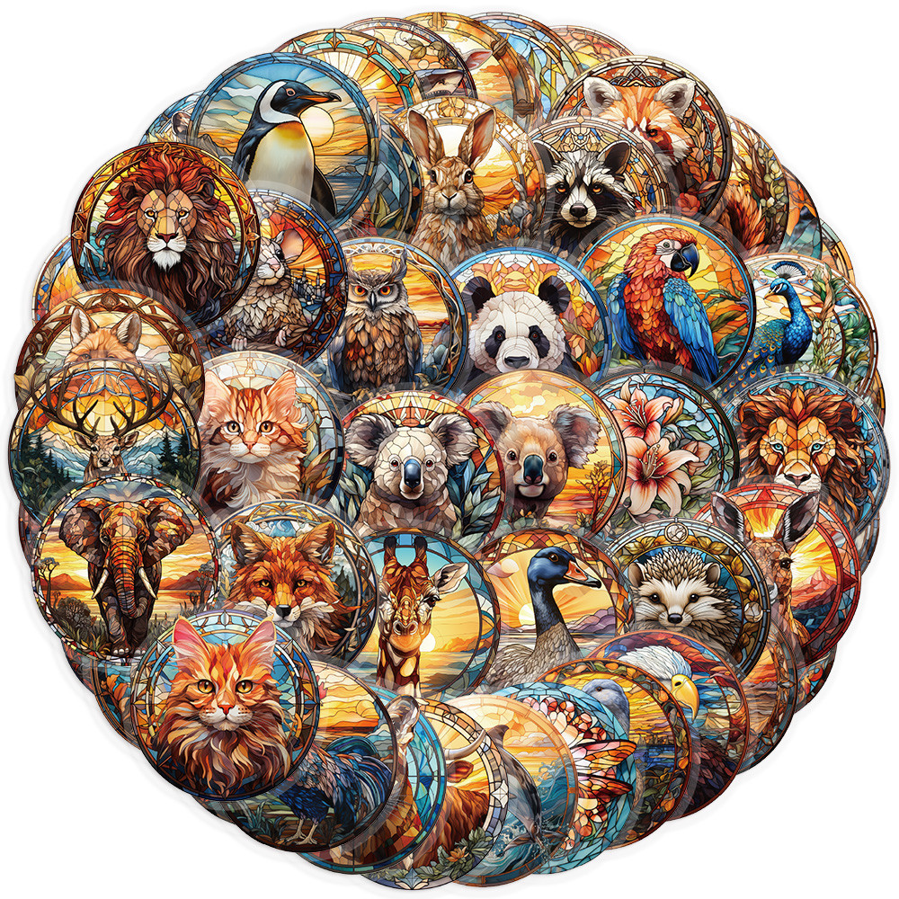 

50PCS Stained Glass Gothic Animal Cartoon Sticker DIY Phone Laptop Luggage Skateboard Graffiti PET Decals Fun for Kid Toy