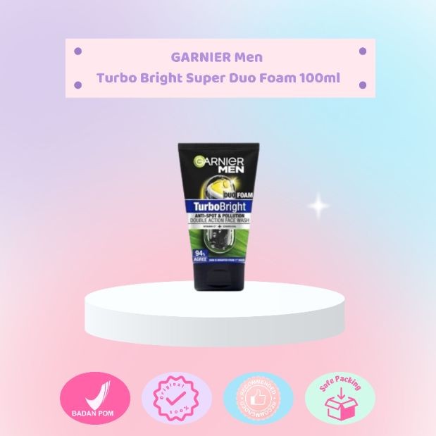 GARNIER Men Turbo Bright Super Duo Foam Skin Care - 100ml (Perawatan Pria Untuk Wajah Kusam)
