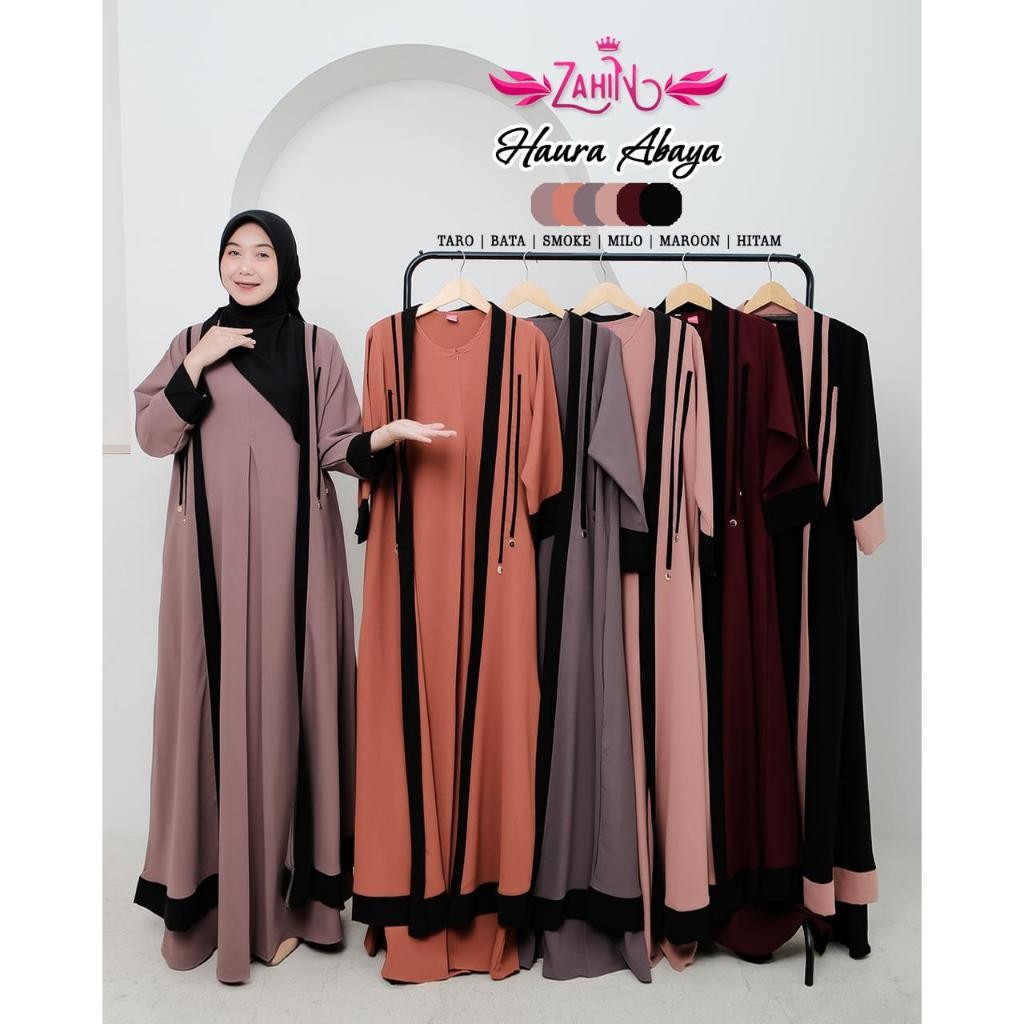 HAURA SET OUTER TERBARU BY ZAHIN DRESS 2 IN 1 DRESS BAHAN SABRINA FASHION WANITA TERVIRAL