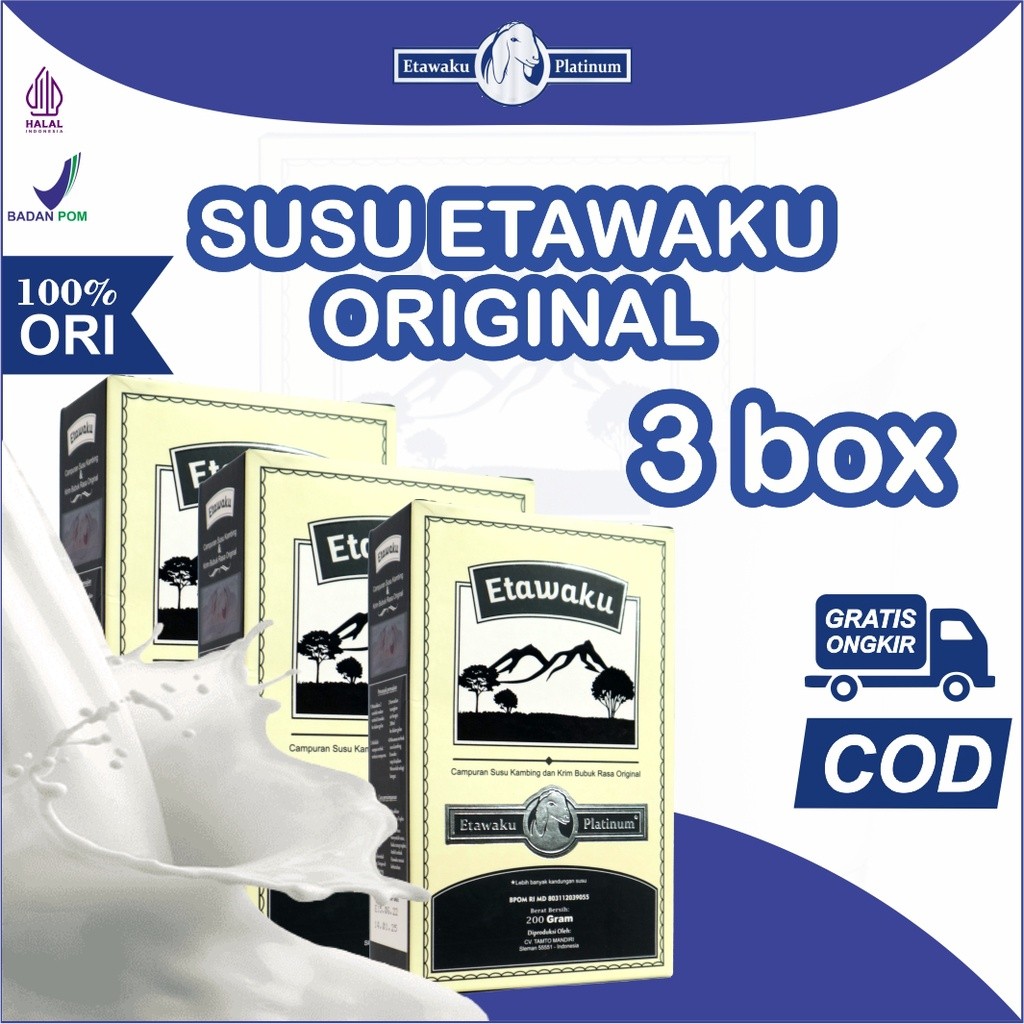 

ETAWAKU PLATINUM 3 BOX 100% ORI DISTRIBUTOR RESMI SUSU SEHAT UNTUK TULANG DAN PERNAFASAN HALAL BPOM