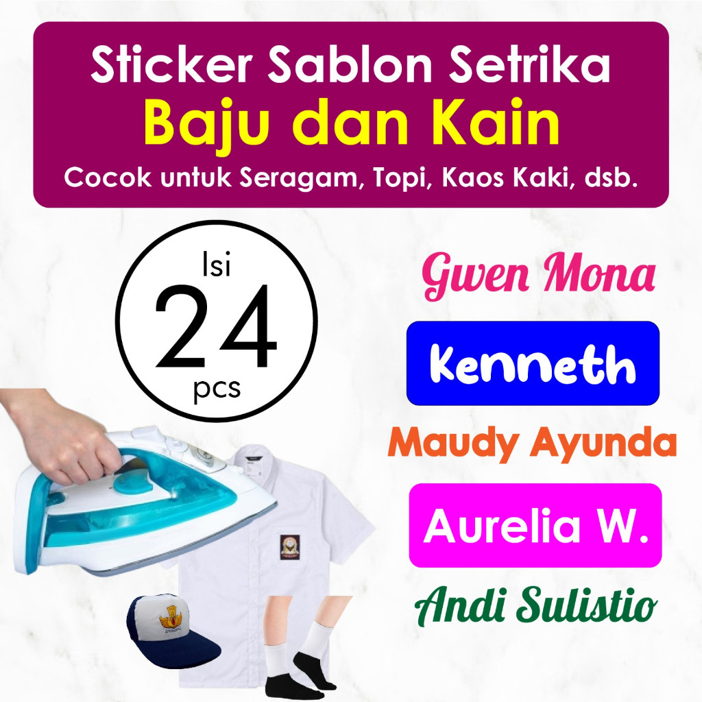

Stiker Label Baju Nama Anak Custom Nama Anak Isi 24 Pcs Stiker Kain Custom Bisa Untuk Sablon Setrika Seragam Pakaian Celana Custom Sekolah Pesantren Asrama Custom