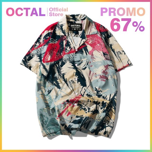 OCTAL - Kemeja Motif Pattern Pantai Printing Kasual Pria - Wanita KMP-0062