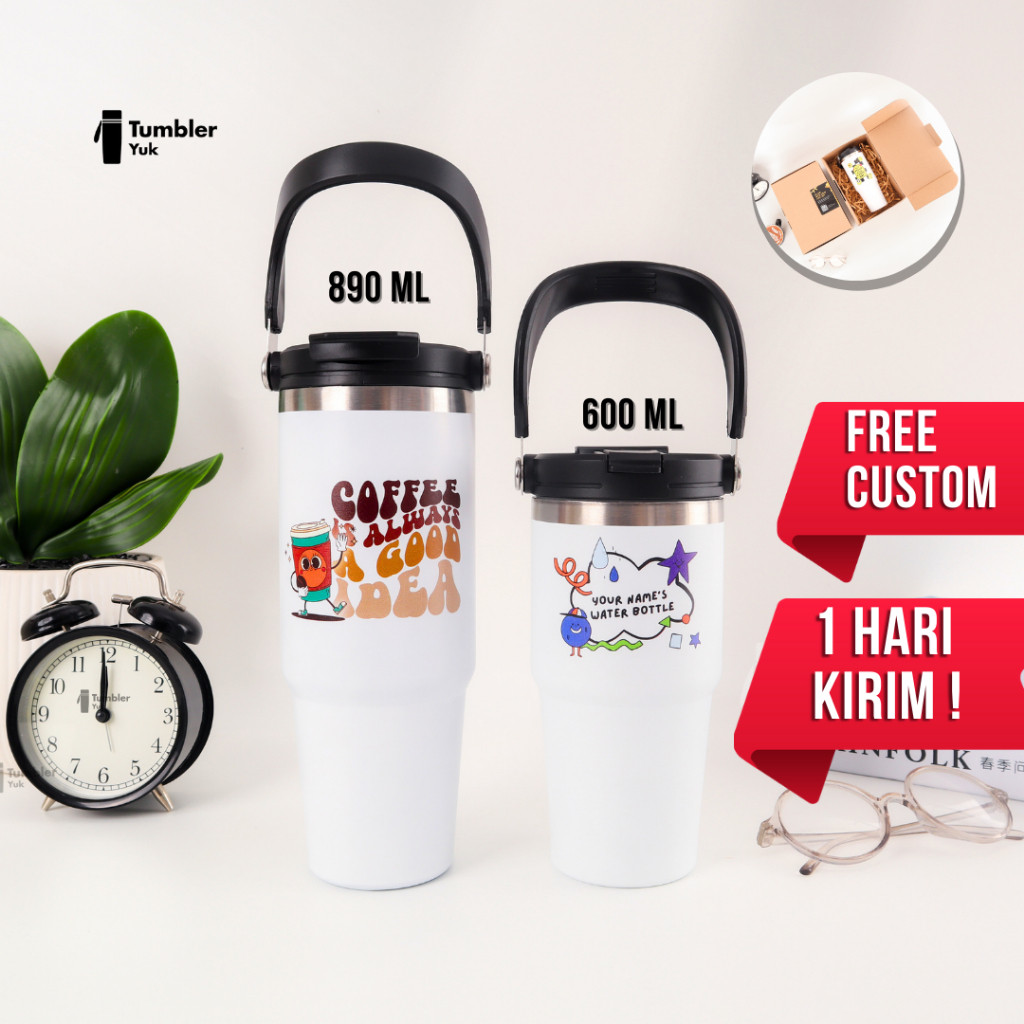 KICLONE_SHOP  Tumbler Custom Tyeso Stainless 890ml 600ml Termos Botol Minum Kopi Tahan Panas & Dingi