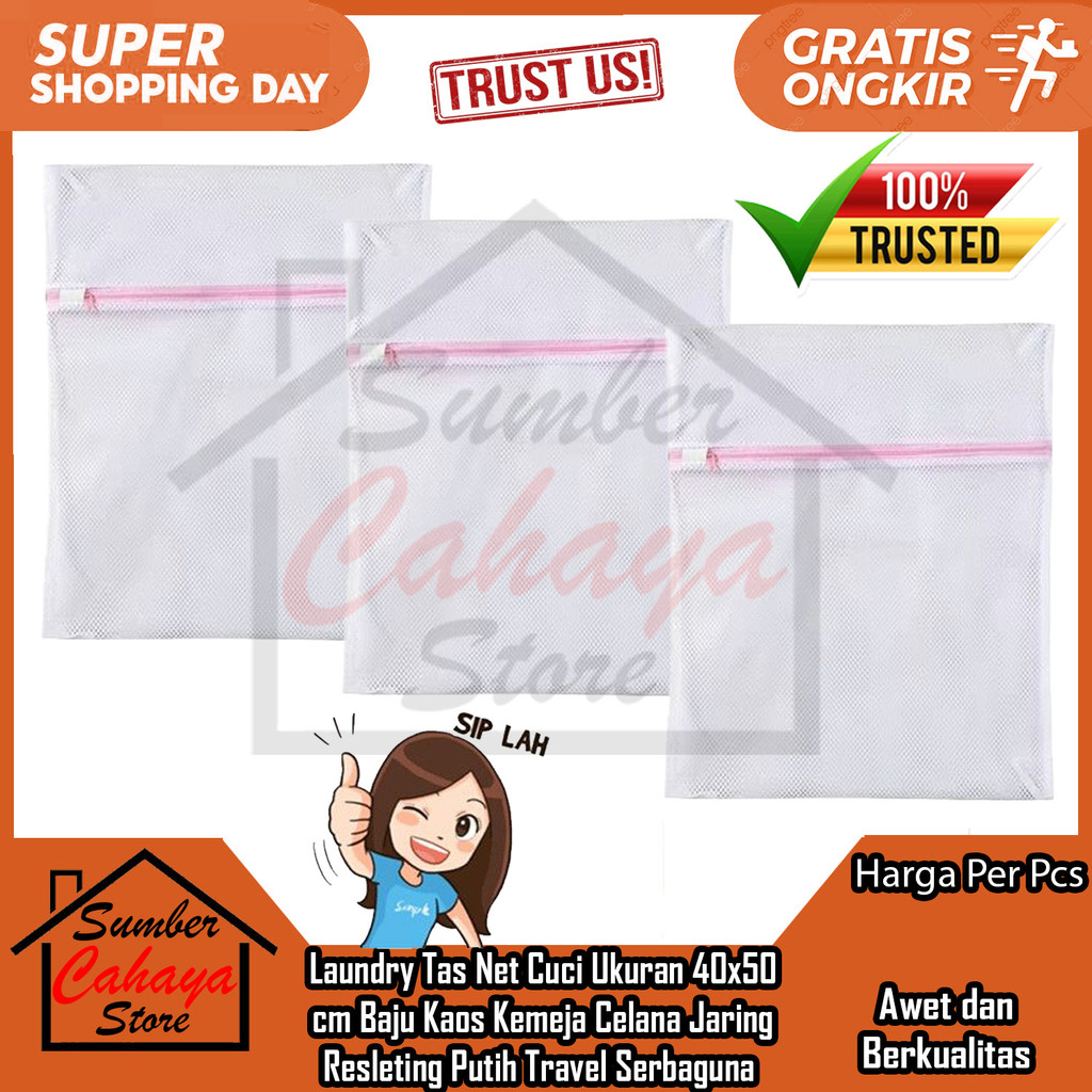 Laundry Tas Net Cuci Ukuran 40x50 Cm Pakaian Mesin Baju Grosir Kaos Kemeja Celana Kancing Manik Hidd