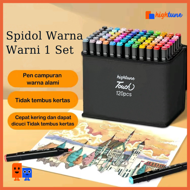 

NEW Hightune Spidol Sketsa Spidol Umum 24/60/80/100/120 Warna Spidol Brush Pen Animation Markers PREMIUM