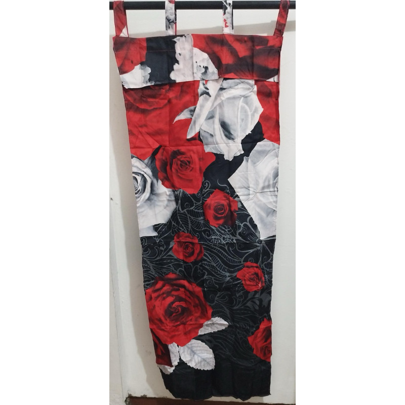 HOKICHAN [ JENDELA ] GORDEN TALI JENDELA + PONI MOTIF BUNGA MAWAR MERAH HITAM