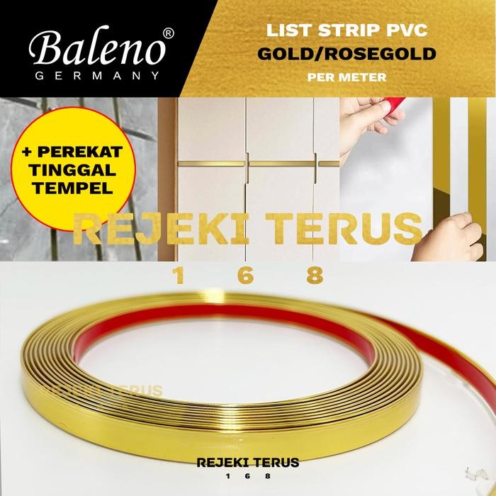 List Strip PVC Gold Baleno / Emas Lis Edging Dinding Perekat Dekorasi Pinggiran Meja Kayu Furniture 