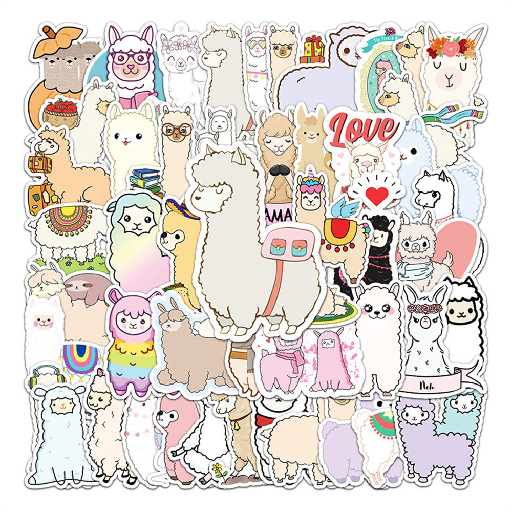 

50pcs Cartoon Cute Alpaca Stickers For Notebooks Notepad Laptop Stationery Helmet Sticker Craft Supplies Scrapbooking Material