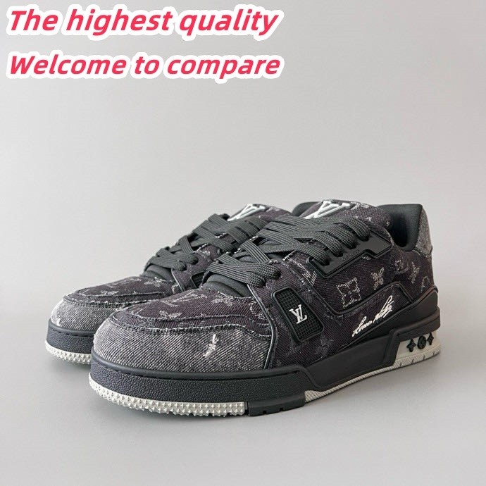 LV trainer low top retro casual Basketball Shoes Black Denim men's shoes 5150657